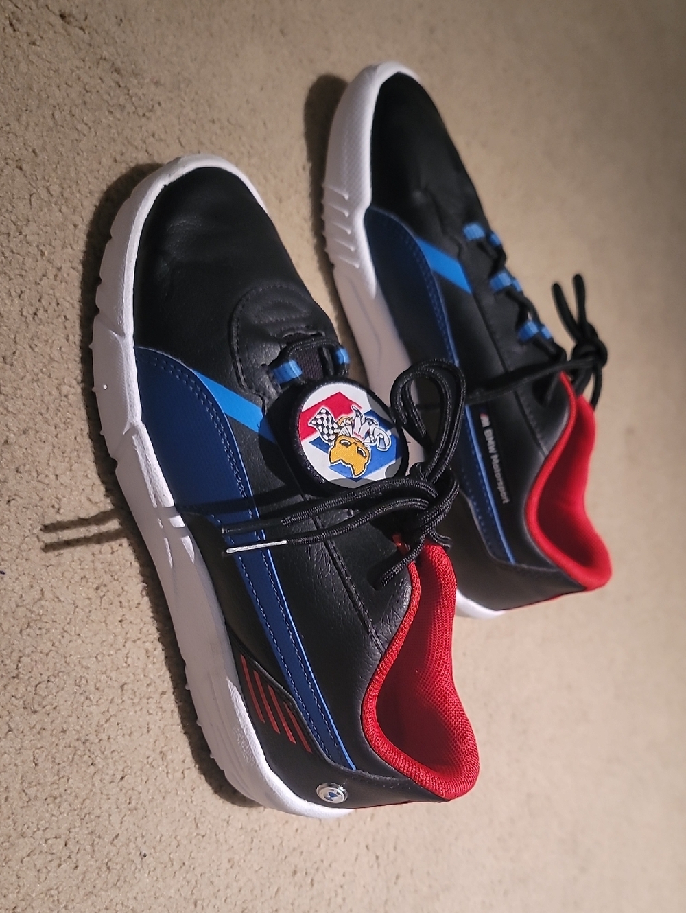 Ppuma Kids Black and Blue Athletic Sneakers with Red Trim